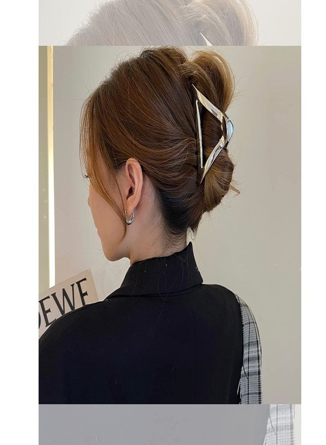 DIUEWOW Triangle Hair Claw Clip Hollow Triangle Hair Clips Medium Metal Hair Claw for Women Girls Non-Slip Strong Grab Clips Shark Barrette Hair Clamps Hair Accessories for Thick Hair(Silver) - Image 4