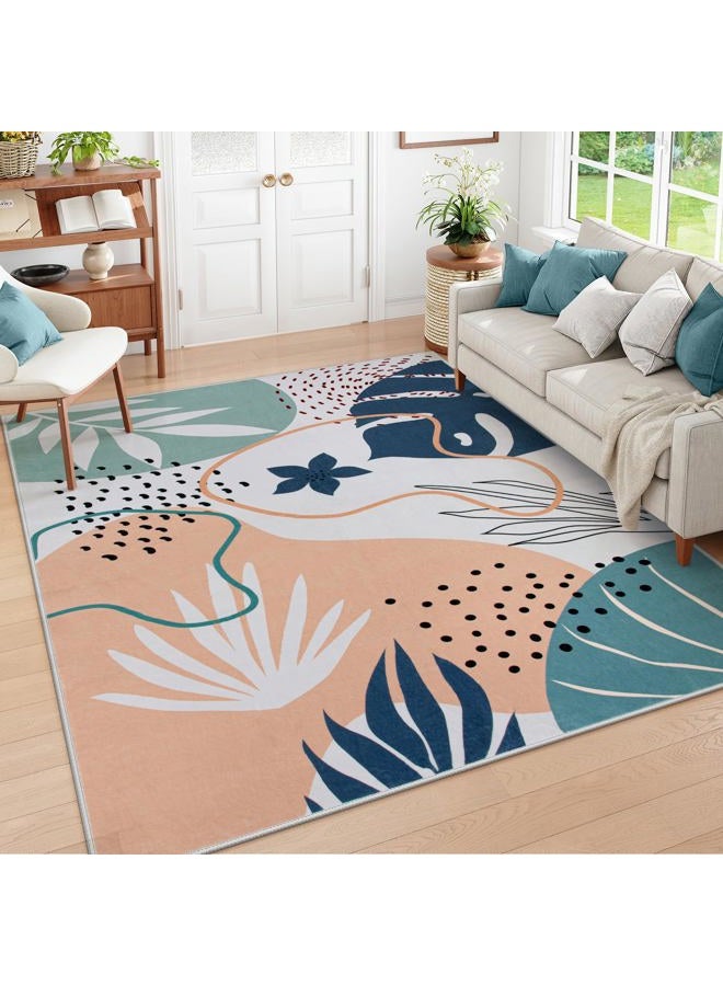 Washable Area Rug 5x7 - Non-Slip Soft Carpet for Bedroom Ultra-Thin Stain Resistant Rug for Living Room Throw Cute Kids Nursery Rug, Boho Botanical Print Indoor Rugs for Entryway Office