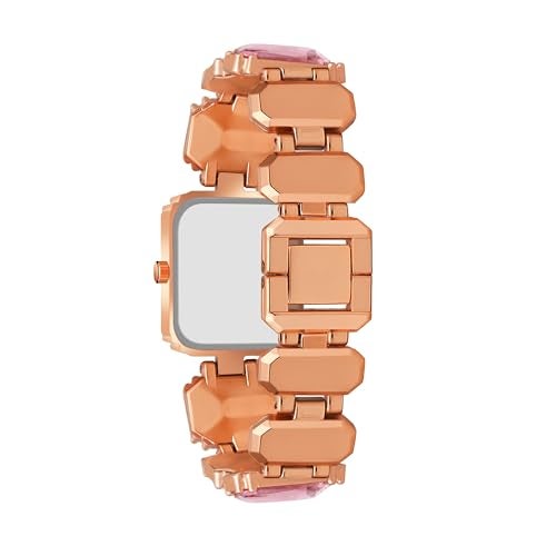 SWADESI STUFF Rectangular Dial Rose Gold Stainless Steel Quartz Watch for Women – 32mm Diamond Stone Studded Elegant Casual Wristwatch (Black & Pink Dial Options) (Pink) - Image 5