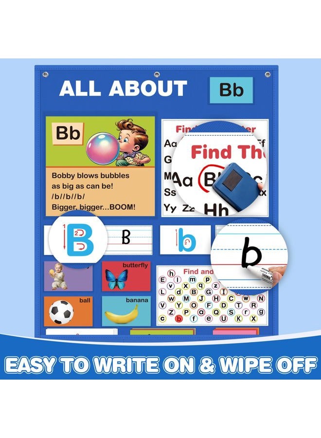 Joyreal Alphabet Learning Pocket Chart, Alphabet Wall Chart for Toddlers 1-3, Handwriting Practice Letter Tracing Circle Time Learning Center for Classroom, Preschool Classroom Must Haves XL35x 27" - Image 3