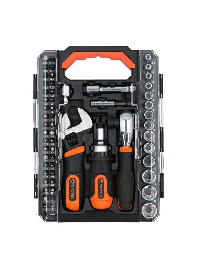 Tactix 56-Piece Durable and Comfortable Stubby Tool Set Black and Orange 4.6 x 24.8 x 18.4 cm 900191 - Image 3