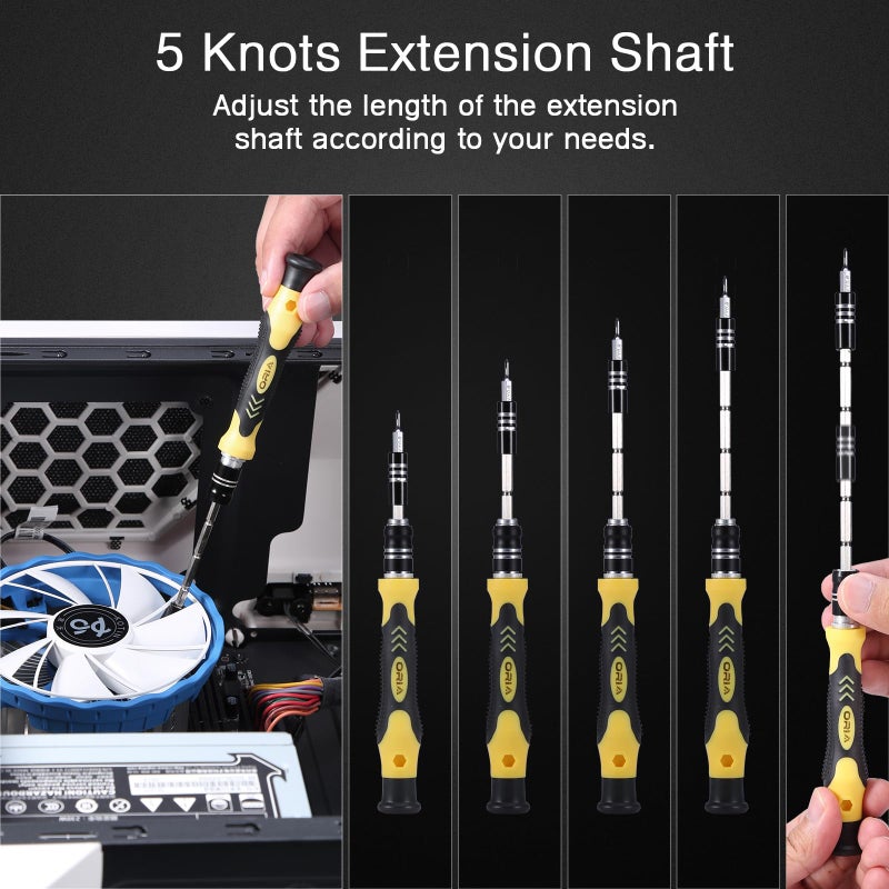 ORIA Small Screwdriver Set, 61 in 1 Precision Screwdriver Set with 57 Bits, Mini Screwdriver Repair Tools with Extension Rod for Mobile Phone, Game Console, Tablet, Yellow - Image 3