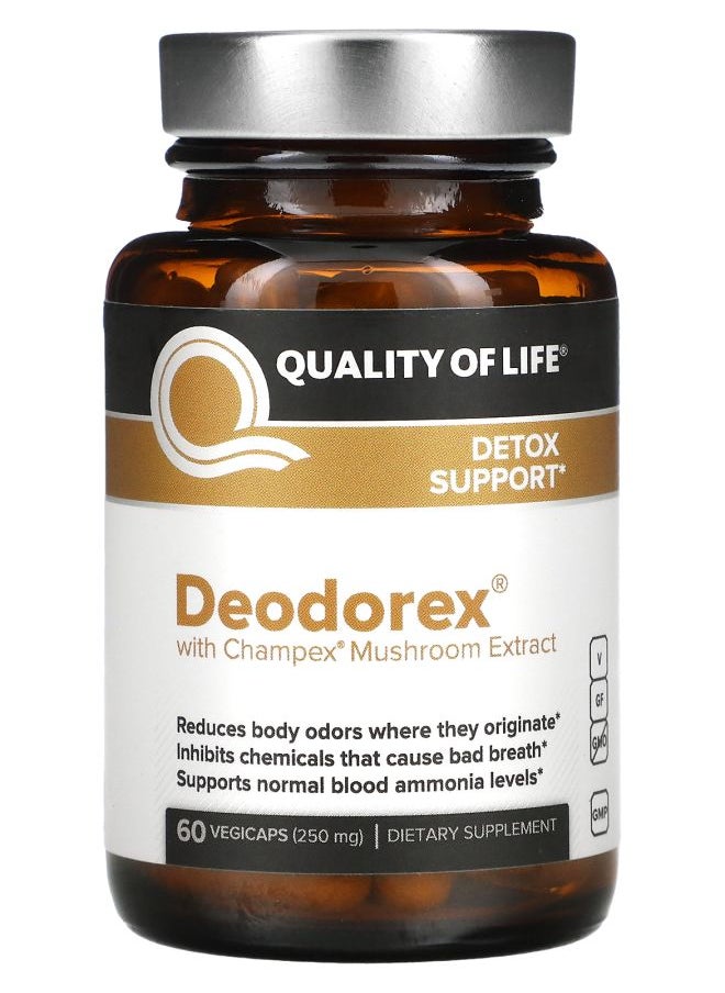 Quality of Life Deodorex With Champex Mushroom Extract 500 Mg 60 Vegicaps 250 Mg Per Capsule 