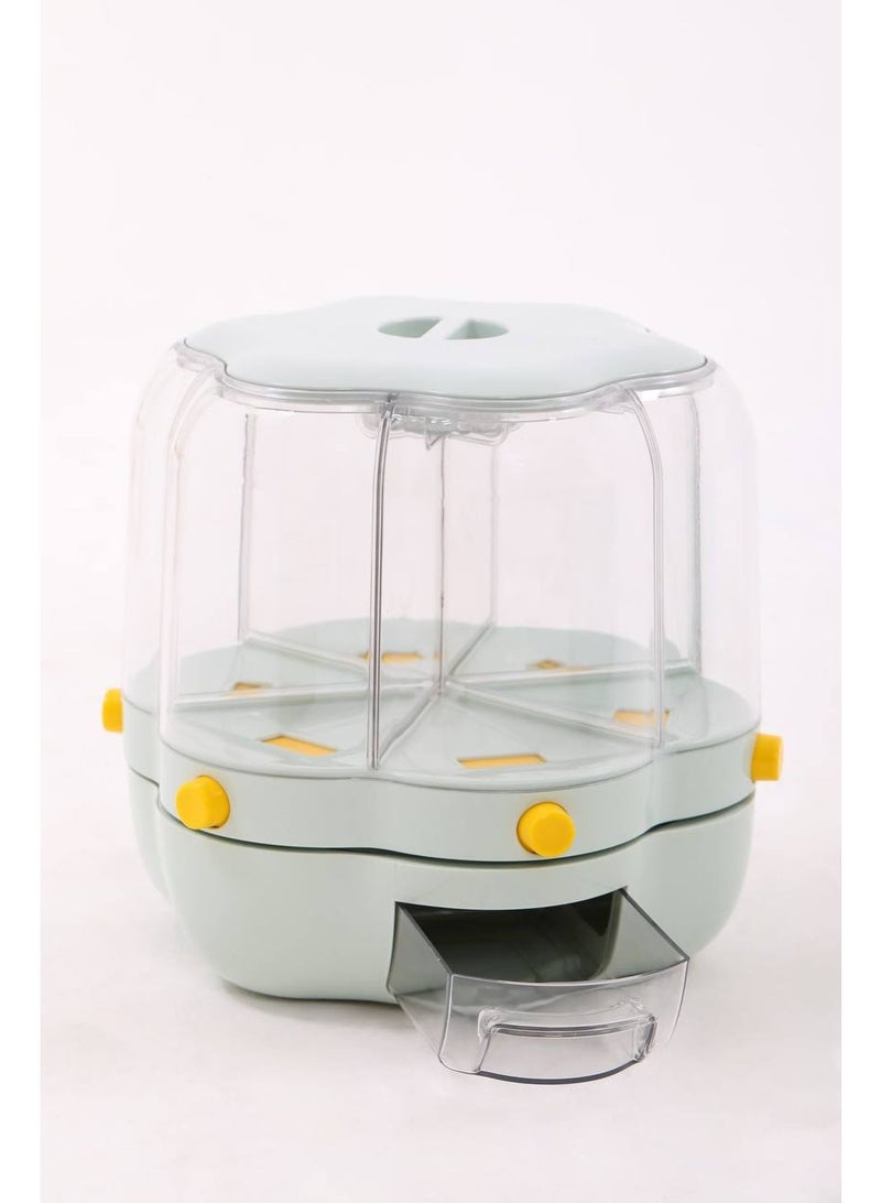 Crystal acrylic legume dispenser with 6 openings, holds up to 15 kg, with buttons for dispensing granules and equipped with a drawer. - Image 2