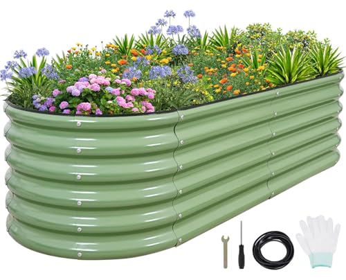 1MORE Galvanized Raised Garden Bed- Planter Garden Boxes Outdoor, Raised Beds for Gardening, 6x2x1.4ft Metal Garden Bed Kit for Vegetables Flower, Planter Raised Bed with Protective Tape & Tools.Green - Image 1