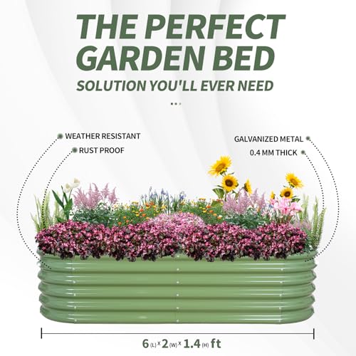 1MORE Galvanized Raised Garden Bed- Planter Garden Boxes Outdoor, Raised Beds for Gardening, 6x2x1.4ft Metal Garden Bed Kit for Vegetables Flower, Planter Raised Bed with Protective Tape & Tools.Green - Image 5
