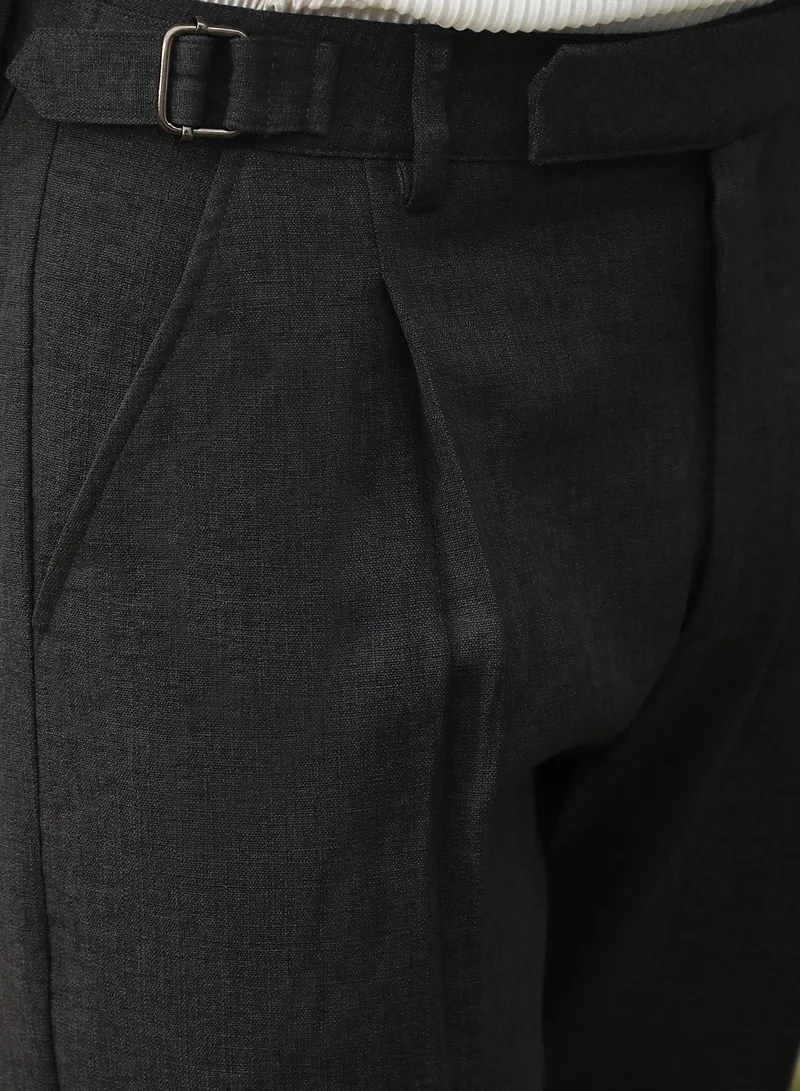كامبوس سوترا Men's Charcoal Black Tailored Linen-Blend Trousers