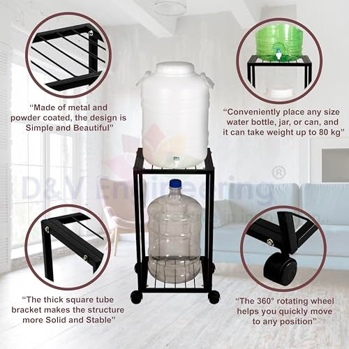 D&V ENGINEERING - Creative in innovation D&V Engineering 2 Tier Metal Water Dispenser Stand for 20~25 Litre Bottle, Cans or Jars with Wheels- Black - Image 4