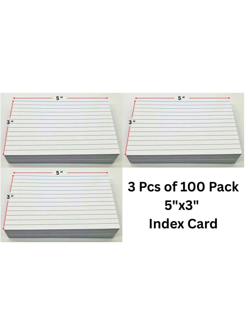 White Ruled Index Cards (3 Pcs of 100 Pack), 5” x 3”, 240 GSM – Lined Record Cards for Office, School, Note Taking, Lists, and Revision Flashcards - Image 1