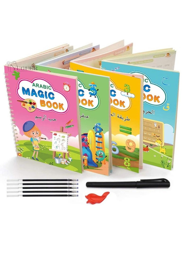 DubaiGallery 4 Piece Magic Book Practice copybook for kids Reusable Number & Letter Tracing Books, Drawing & Math Practice Books - Print Handwriting Workbook for Beginners, Preschoolers & Kindergarten Kids  - Image 1