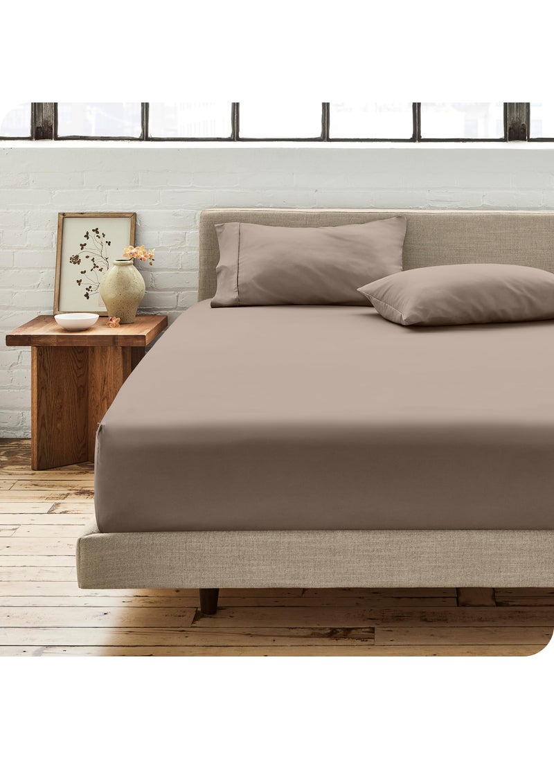 Bare Home Bare Home 100% Organic Cotton Queen Fitted Bottom Sheet - Crisp Percale Weave - Lightweight & Breathable - Deep Pocket Fitted Sheet (Queen  Taupe)  - Image 1