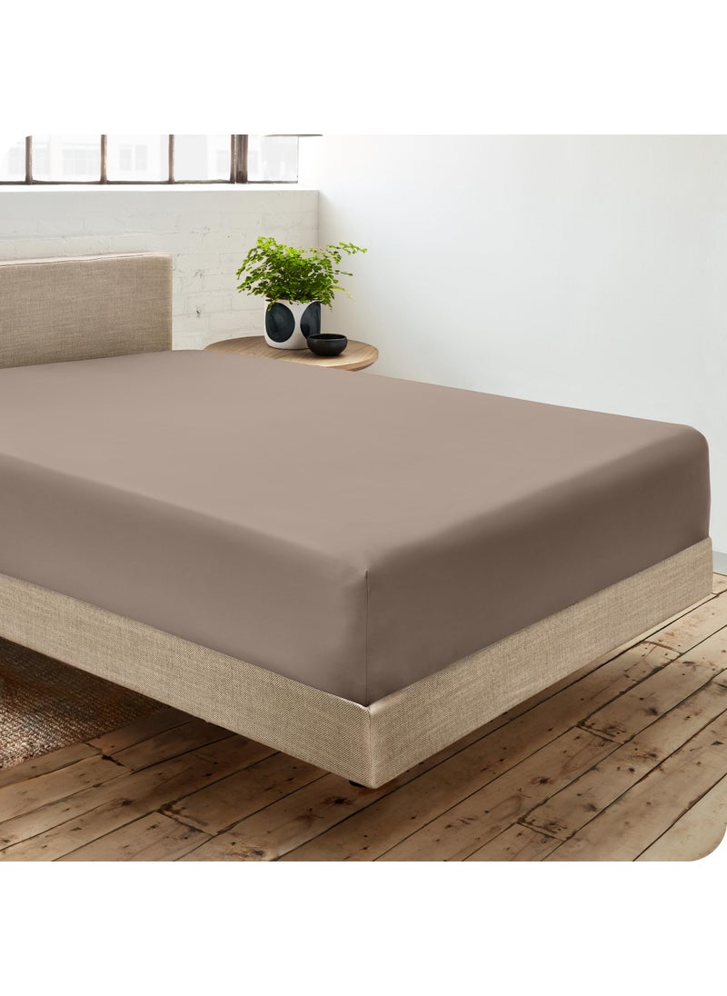 Bare Home Bare Home 100% Organic Cotton Queen Fitted Bottom Sheet - Crisp Percale Weave - Lightweight & Breathable - Deep Pocket Fitted Sheet (Queen  Taupe)  - Image 2