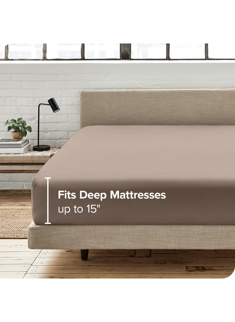 Bare Home Bare Home 100% Organic Cotton Queen Fitted Bottom Sheet - Crisp Percale Weave - Lightweight & Breathable - Deep Pocket Fitted Sheet (Queen  Taupe)  - Image 3
