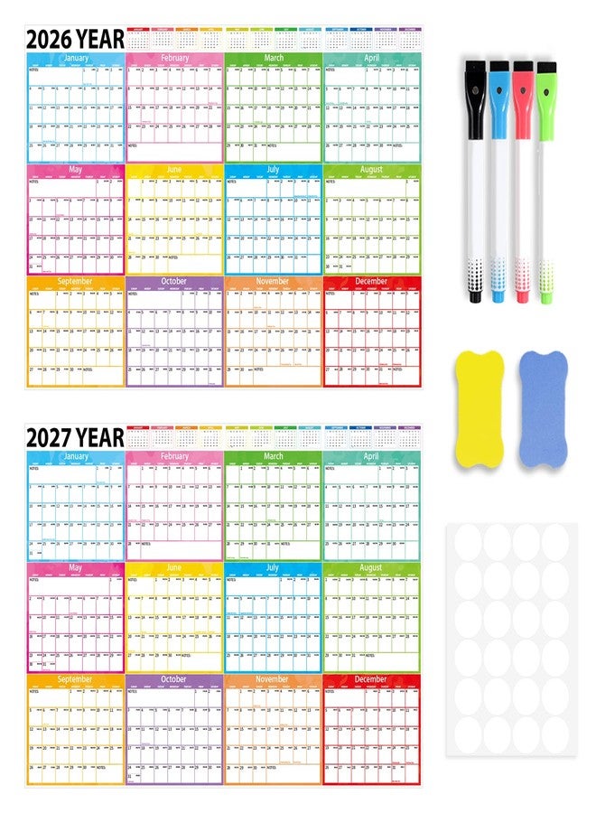 Omlisca 2026-2027 Large Dry Erase Calendar for Wall 48" x 32" Yearly Wall Calendar 24 Month Calendar Planner Laminated Erasable Yearly Planner Annual Task Organizer for Office School Home Use(Fold Package) - Image 1
