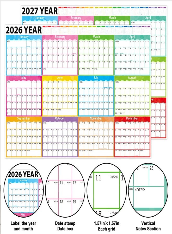 Omlisca 2026-2027 Large Dry Erase Calendar for Wall 48" x 32" Yearly Wall Calendar 24 Month Calendar Planner Laminated Erasable Yearly Planner Annual Task Organizer for Office School Home Use(Fold Package) - Image 3