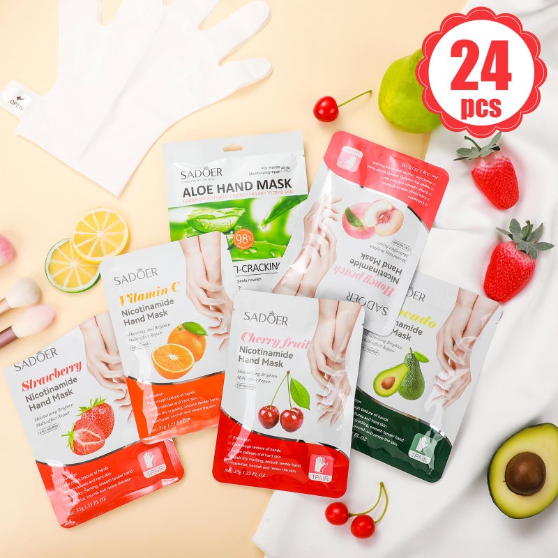 Swiffen 24 Pcs Fruits Beauty Hand Mask Bulk Hydrating Hand Moisturizing Gloves Treatment Mask for Spa Kit Sleeping Skincare Gift Beauty Kits for Women - Image 2