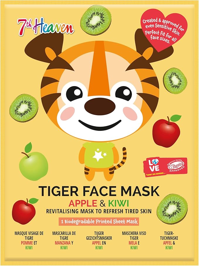 7th Heaven Tiger Sheet Face Mask Apple and Kiwi Revitalising Mask To Refresh Tired Skin - Image 1