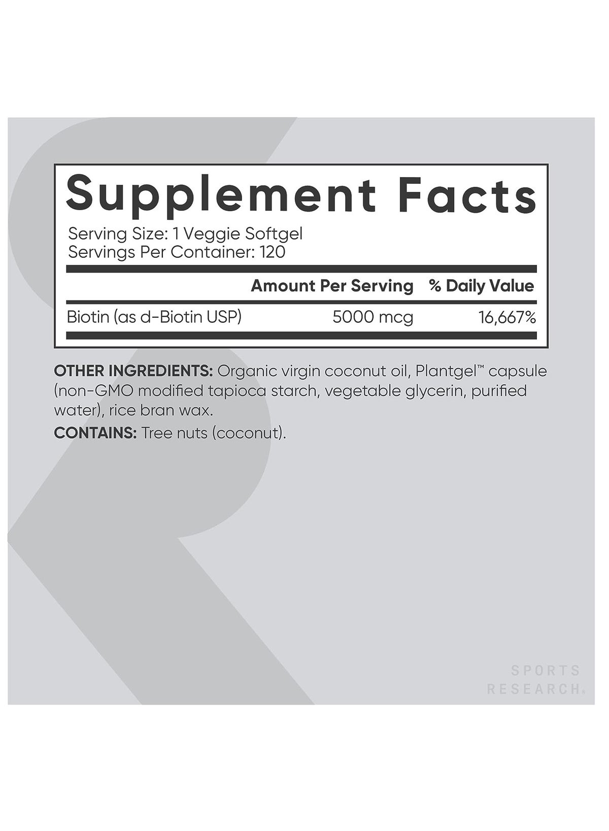 Sports Research Biotin Veggie Softgels 5000mcg 120'S