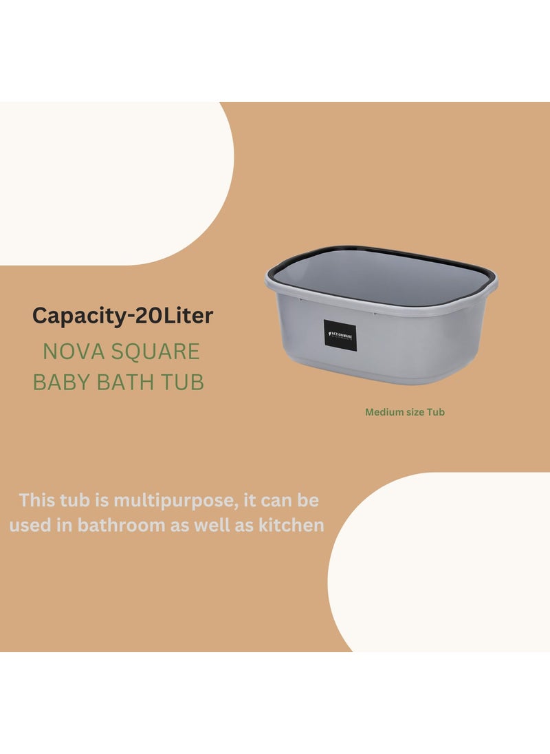 ACTIONWARE - ACTIONWARE Plastic Bathroom Set of 3 Combo (20L Tub X 1/1.5L Mug X 1 / Round Patla Stool X 1) Bath Set for Home, Hotel, Hostel Grey Colour - Image 1
