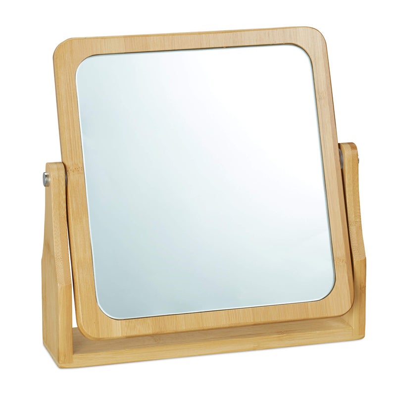 Relaxdays Cosmetic Mirror Rotating at 360 Angular Freestanding For Makeup HWD 27x265x7cm Tabletop Mirror Bamb