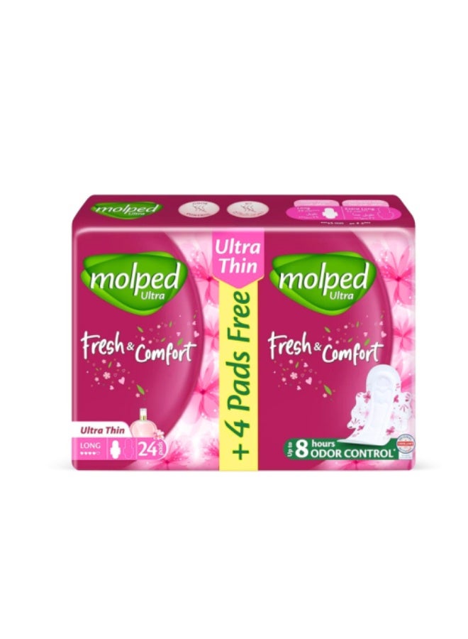 Ultra Fresh & Comfort Long Ultra Thin Sanitary Pads, 24+4 Pads