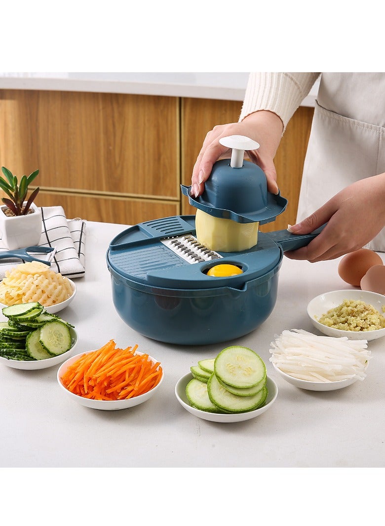 MIXDE 12 In 1 Vegetable Cutter,Leachable Vegetable Chopper With 6 Blades,Drain Basket ,Multipurpose Grater With Hand Guard For Ginger,Potatoes,Carrots  - Image 1