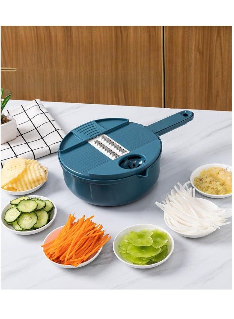 MIXDE 12 In 1 Vegetable Cutter,Leachable Vegetable Chopper With 6 Blades,Drain Basket ,Multipurpose Grater With Hand Guard For Ginger,Potatoes,Carrots  - Image 3