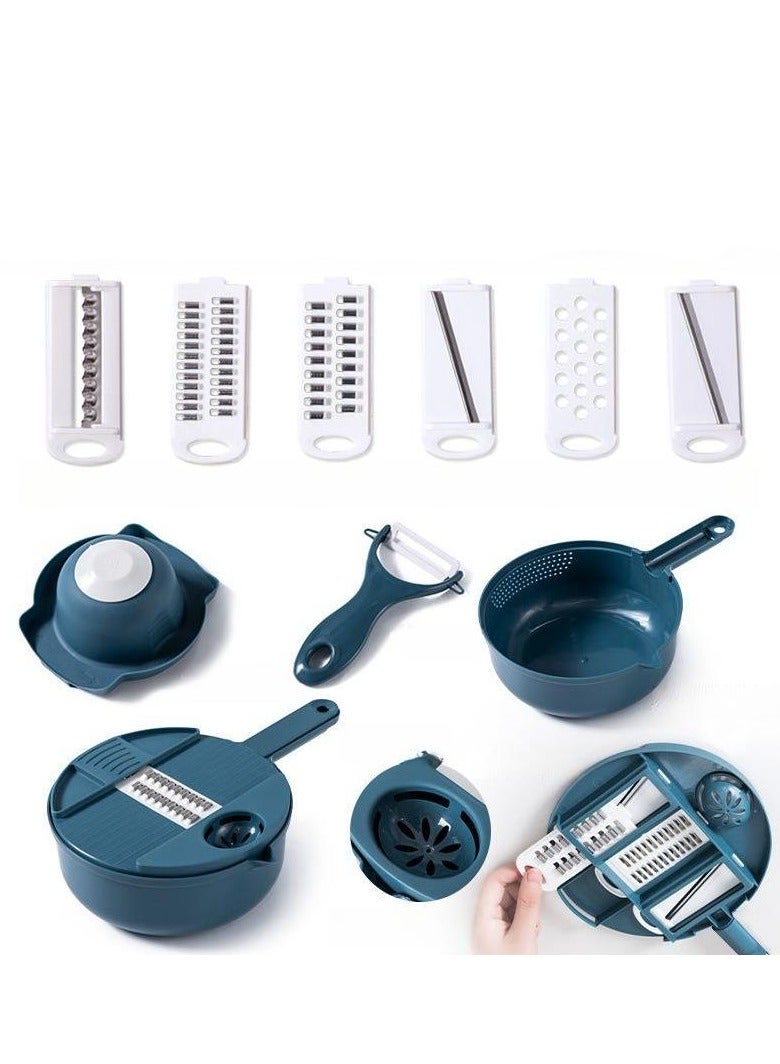 MIXDE 12 In 1 Vegetable Cutter,Leachable Vegetable Chopper With 6 Blades,Drain Basket ,Multipurpose Grater With Hand Guard For Ginger,Potatoes,Carrots  - Image 2