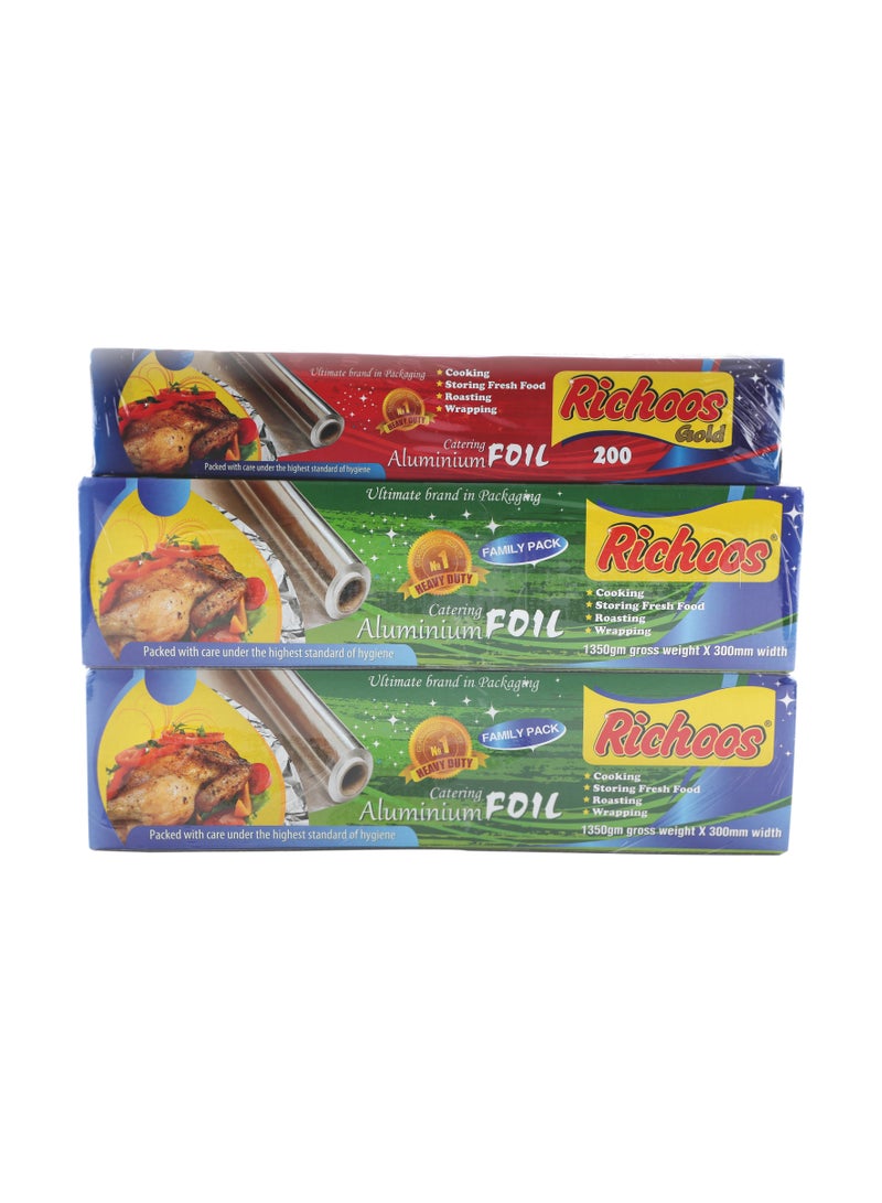 Richoos Aluminum Foil Combo Pack – 1.35 kg Weight x 2 Rolls( 2.7kg gross) + 200 sq ft Roll (30 cm Width), Durable and Food-Safe for Cooking, Wrapping, and Storing - Image 1