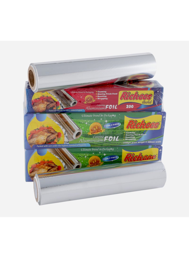 Richoos Aluminum Foil Combo Pack – 1.35 kg Weight x 2 Rolls( 2.7kg gross) + 200 sq ft Roll (30 cm Width), Durable and Food-Safe for Cooking, Wrapping, and Storing - Image 2