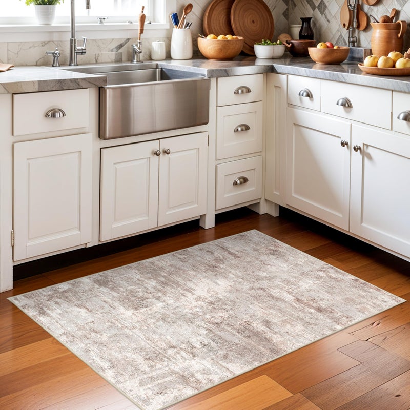 RUUGME 2x3 Rug Ultra Soft Abstract Rug - Area Rug Stain Resistant for Living Room Non Slip Indoor Entryway Rubber Backing Carpet Bedroom Kitchen Distressed Floor Decor Mat 2X3Brick/Brown/Beige - Image 5