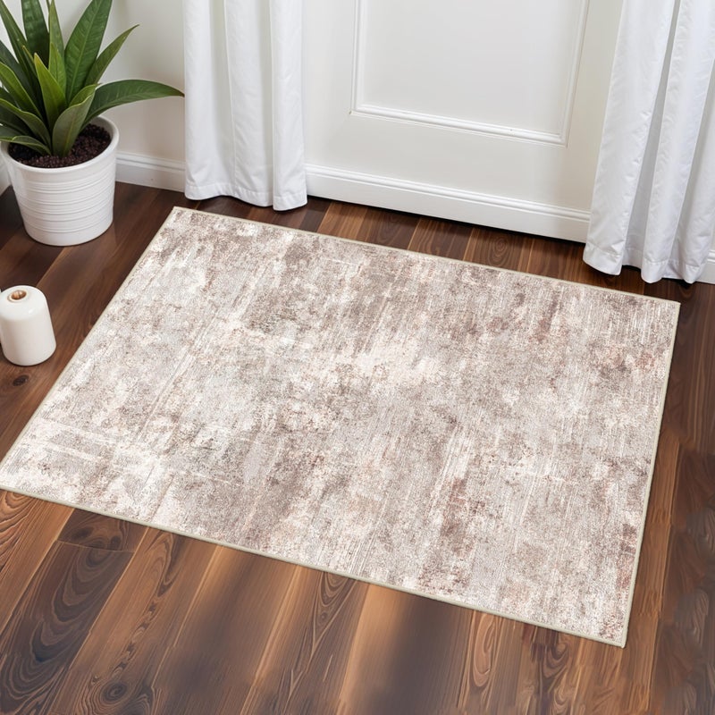 RUUGME 2x3 Rug Ultra Soft Abstract Rug - Area Rug Stain Resistant for Living Room Non Slip Indoor Entryway Rubber Backing Carpet Bedroom Kitchen Distressed Floor Decor Mat 2X3Brick/Brown/Beige - Image 2