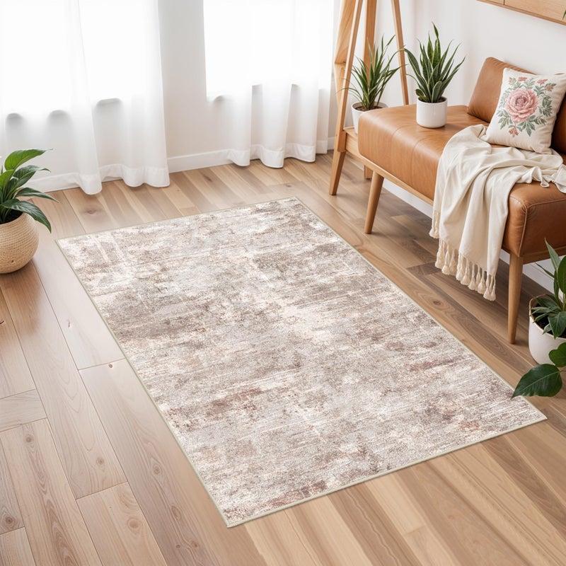 RUUGME 2x3 Rug Ultra Soft Abstract Rug - Area Rug Stain Resistant for Living Room Non Slip Indoor Entryway Rubber Backing Carpet Bedroom Kitchen Distressed Floor Decor Mat 2X3Brick/Brown/Beige - Image 3