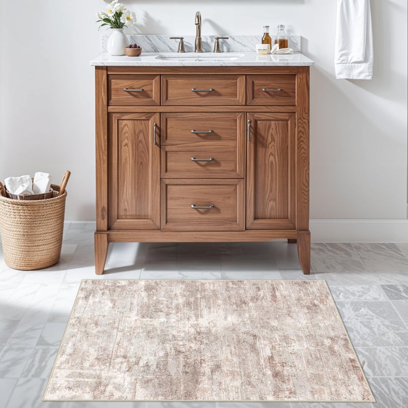 RUUGME 2x3 Rug Ultra Soft Abstract Rug - Area Rug Stain Resistant for Living Room Non Slip Indoor Entryway Rubber Backing Carpet Bedroom Kitchen Distressed Floor Decor Mat 2X3Brick/Brown/Beige - Image 4