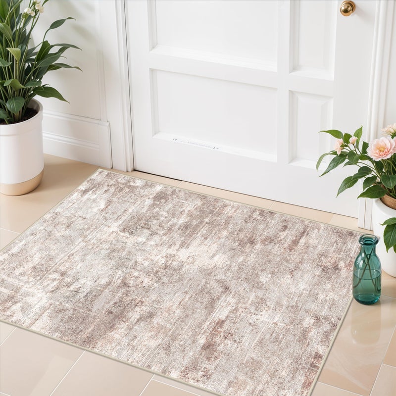 RUUGME 2x3 Rug Ultra Soft Abstract Rug - Area Rug Stain Resistant for Living Room Non Slip Indoor Entryway Rubber Backing Carpet Bedroom Kitchen Distressed Floor Decor Mat 2X3Brick/Brown/Beige - Image 1