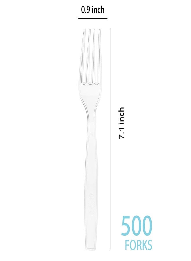 MOACOCK 500 Count Clear Disposable Plastic Forks, Heavy Weight Disposable Forks Plastic Utensils for Parties, Picnics, Big Event, Daily Use - Image 2