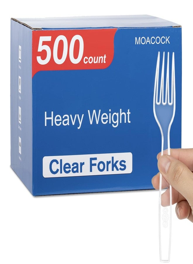 MOACOCK 500 Count Clear Disposable Plastic Forks, Heavy Weight Disposable Forks Plastic Utensils for Parties, Picnics, Big Event, Daily Use - Image 1