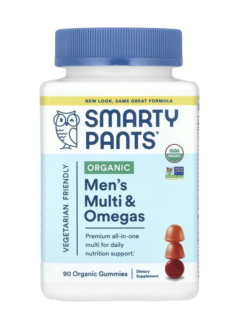 SmartyPants Organic Men's Multi & Omegas Gummies Raspberry Orange and Cherry 90 Organic Gummies - Image 1