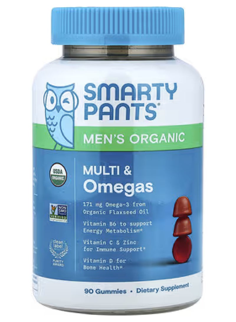 SmartyPants Organic Men's Multi & Omegas Gummies Raspberry Orange and Cherry 90 Organic Gummies - Image 2