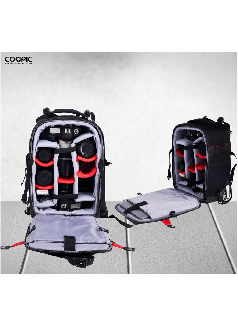 Coopic حقيبة ظهر COOPIC BP-50 الاحترافية DSLR للكاميرا مع حامل ثلاثي للكاميرا وفلاش وعدسة ومصباح للكمبيوتر المحمول للسفر الجوي (أسود)  - Image 4