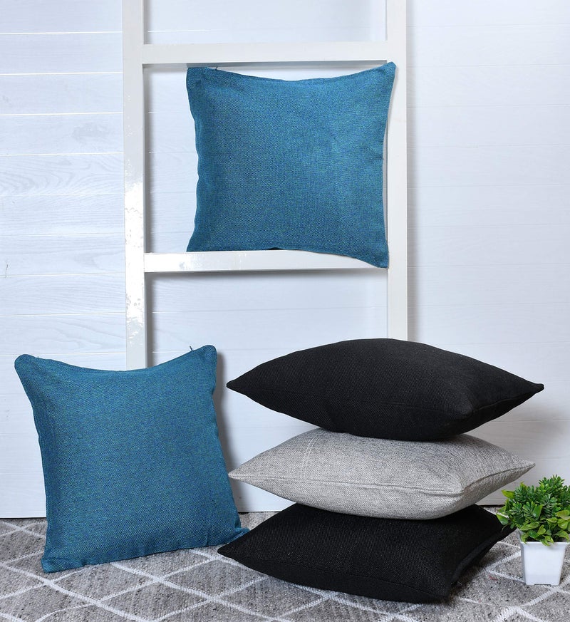 Yellow Weaves Jute Texture Cushion Covers, 16 X 16 Inches, Multicolour, Set of 5,-250 TC - Image 1