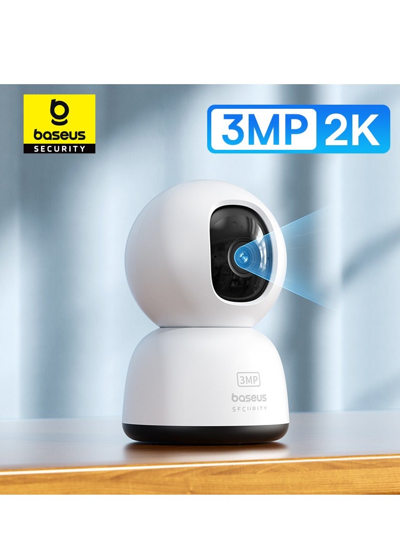 3MP 2K WiFi Indoor Security Camera with Pan Tilt, 8x Digital Zoom, 2-Way Audio, Night Vision, Motion Detection, Baby Monitor, Support Micro SD Card up to 256GB, Compatible with Google Assistant and Amazon Alexa, Remote Management via APP, Smart Home Monitoring, CCTV Camera for Home Security