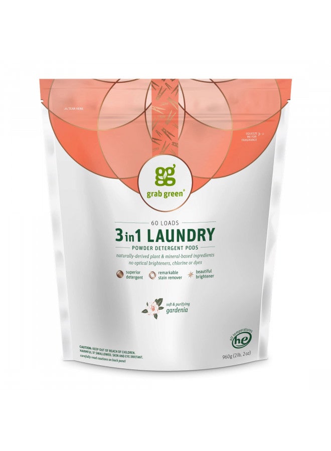 Grab Green 3-in-1 Laundry Detergent Pods, 60 Count, Gardenia Scent, Plant and Mineral Based, Superior Cleaning Power, Stain Remover, Brightens Clothes - Image 1