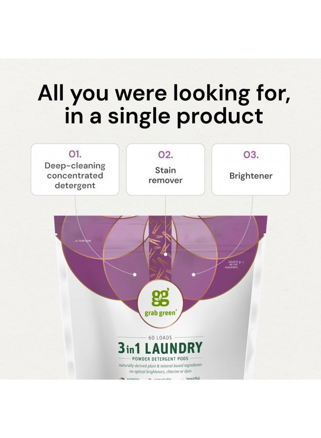 Grab Green 3-in-1 Laundry Detergent Pods, 60 Count, Gardenia Scent, Plant and Mineral Based, Superior Cleaning Power, Stain Remover, Brightens Clothes - Image 5