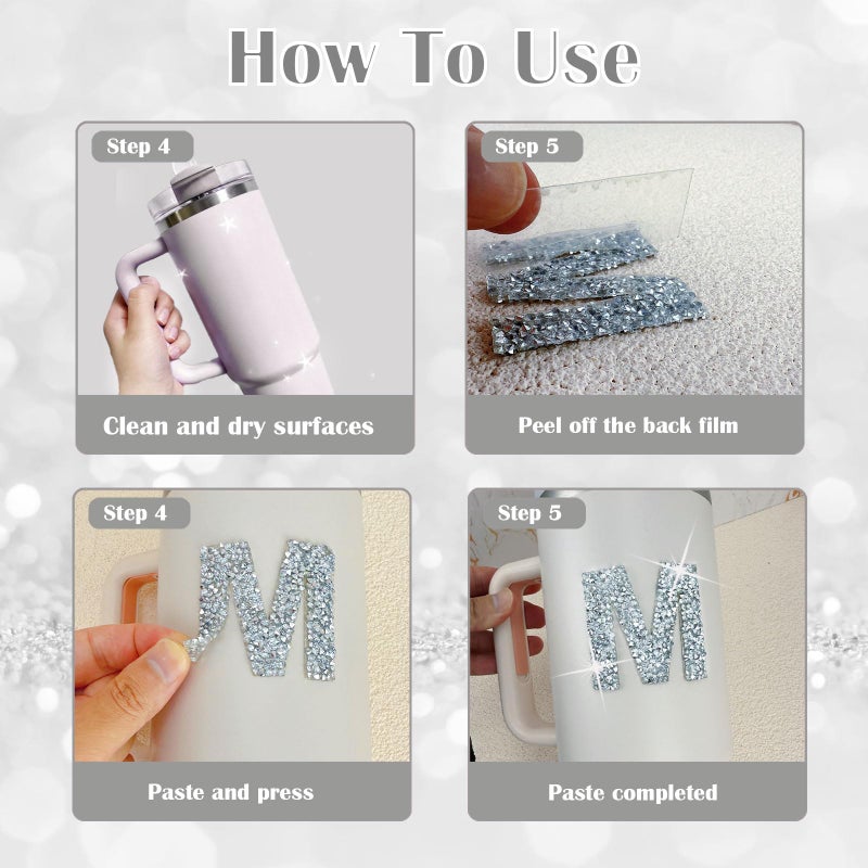 LUHOHI 4PCS Bling Rhinestone Initial Letter Stickers, Large Glitter Alphabet Personalized Monogram Name Sparkly Decals for Stanley Cup Bottles Graduation Cap Luggage Self Adhesive Waterproof A - Image 5