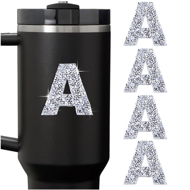 LUHOHI 4PCS Bling Rhinestone Initial Letter Stickers, Large Glitter Alphabet Personalized Monogram Name Sparkly Decals for Stanley Cup Bottles Graduation Cap Luggage Self Adhesive Waterproof A - Image 1