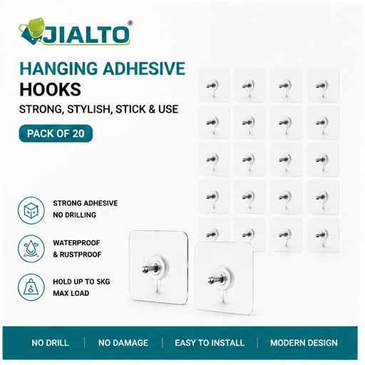 JIALTO Wall Hooks for Hanging Strong, Adhesive Hooks for Wall Heavy Duty, Wall hangings, Kitchen Accessories Items, Sticky Photo Frame Hangers (Pack of 20, Nail Hook) - Image 2