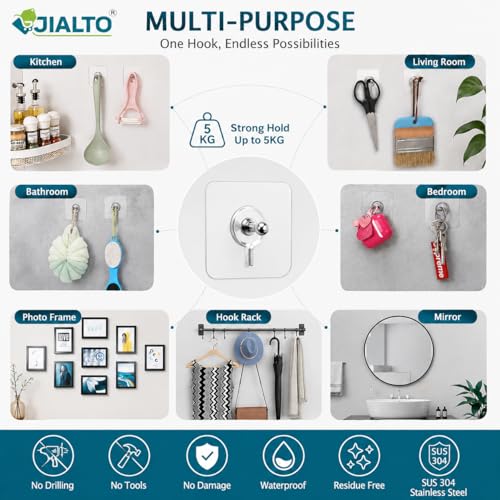 JIALTO Wall Hooks for Hanging Strong, Adhesive Hooks for Wall Heavy Duty, Wall hangings, Kitchen Accessories Items, Sticky Photo Frame Hangers (Pack of 20, Nail Hook) - Image 4