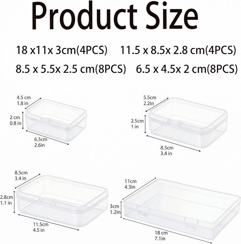 LJY 24-Piece Multi-Size Plastic Storage Containers with Lids, Small Craft Organizers for Beads, Diamond Art,Small Parts,Jewelry and Hardware, Stackable Hinged Box Set (Clear) - Image 2