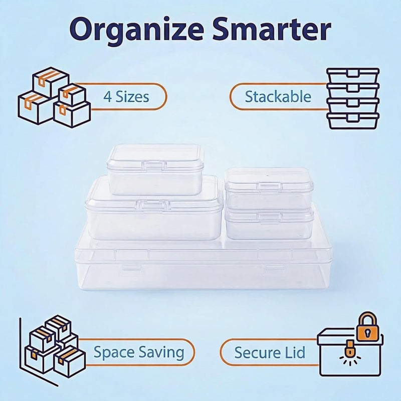 LJY 24-Piece Multi-Size Plastic Storage Containers with Lids, Small Craft Organizers for Beads, Diamond Art,Small Parts,Jewelry and Hardware, Stackable Hinged Box Set (Clear) - Image 4